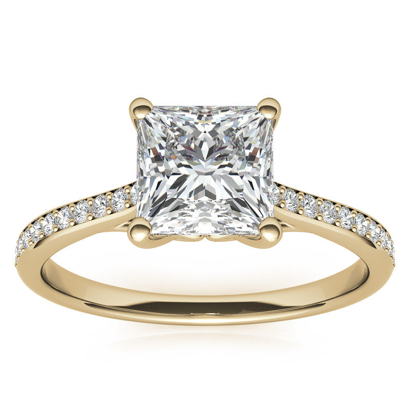 Princess Cathedral Engagement Ring with Scroll Accents
