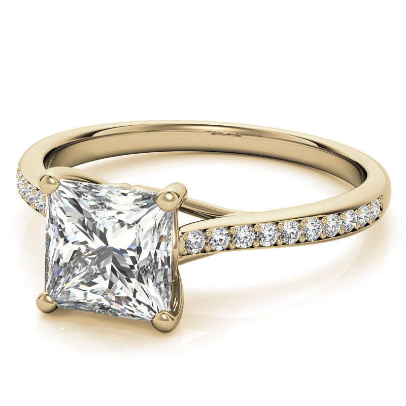 Princess Cathedral Engagement Ring with Scroll Accents