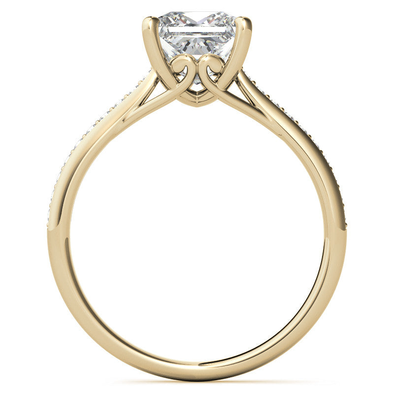 Princess Cathedral Engagement Ring with Scroll Accents