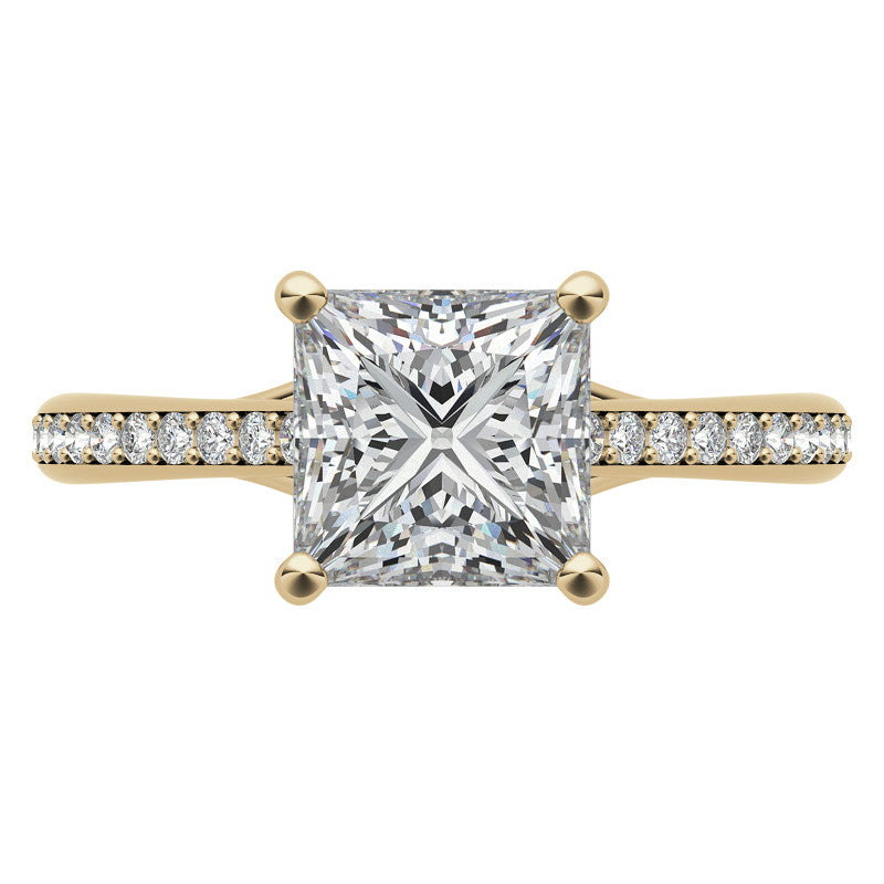 Princess Cathedral Engagement Ring with Scroll Accents