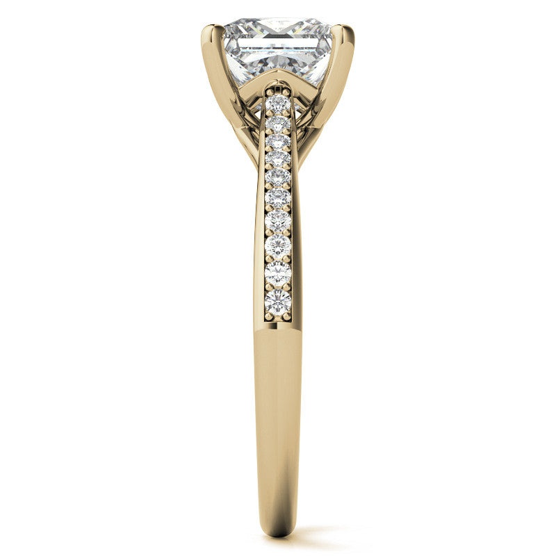 Princess Cathedral Engagement Ring with Scroll Accents
