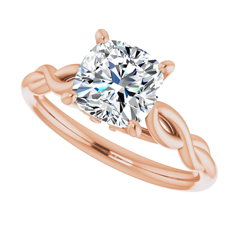 Cushion Moissanite Sculptural Styled Solitaire Ring