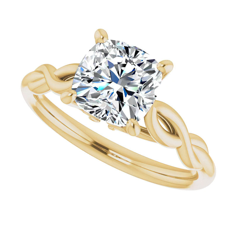 Cushion Moissanite Sculptural Styled Solitaire Ring