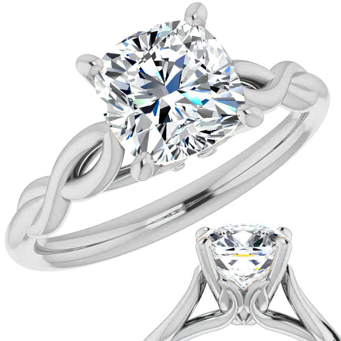 Cushion Moissanite Sculptural Styled Solitaire Ring