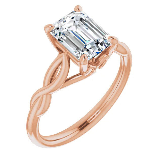 Emerald / Radiant cut Moissanite Sculptural Styled Solitaire Ring