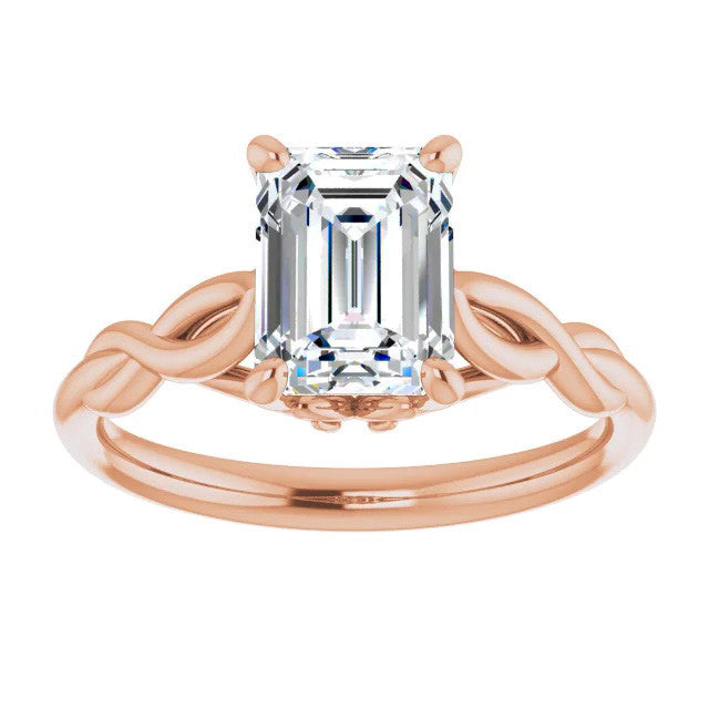 Emerald / Radiant cut Moissanite Sculptural Styled Solitaire Ring
