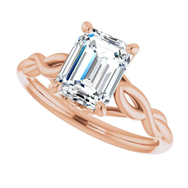 Emerald / Radiant cut Moissanite Sculptural Styled Solitaire Ring