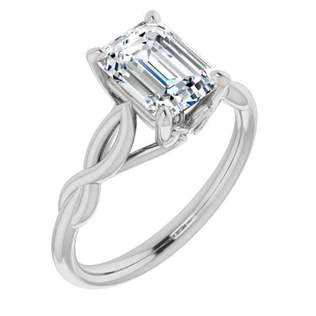 Emerald / Radiant cut Moissanite Sculptural Styled Solitaire Ring