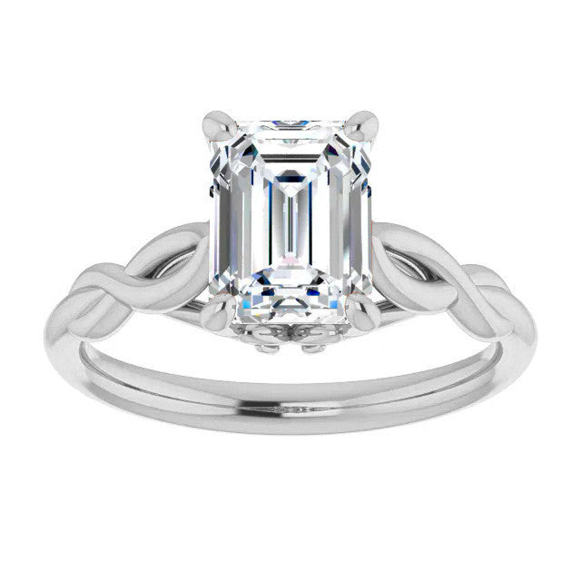 Emerald / Radiant cut Moissanite Sculptural Styled Solitaire Ring