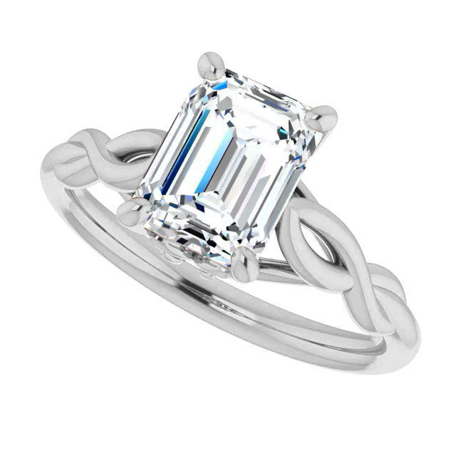 Emerald / Radiant cut Moissanite Sculptural Styled Solitaire Ring