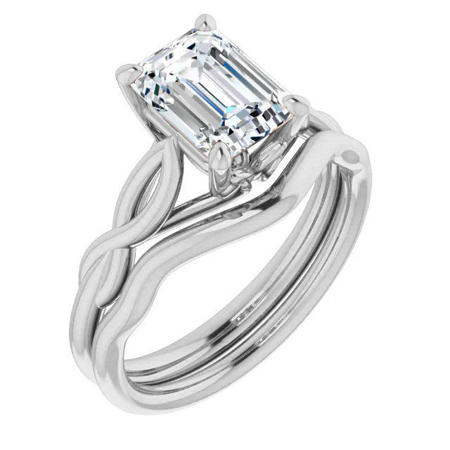 Emerald / Radiant cut Moissanite Sculptural Styled Solitaire Ring