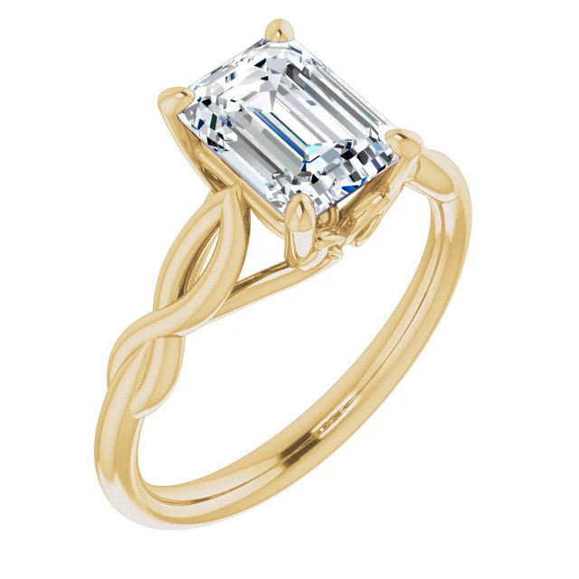 Emerald / Radiant cut Moissanite Sculptural Styled Solitaire Ring