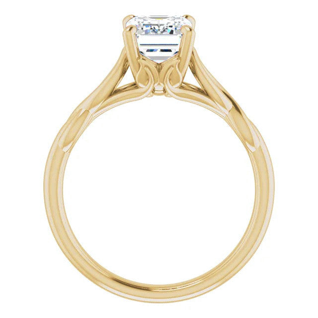 Emerald / Radiant cut Moissanite Sculptural Styled Solitaire Ring