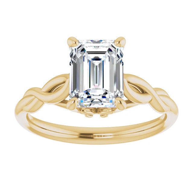 Emerald / Radiant cut Moissanite Sculptural Styled Solitaire Ring