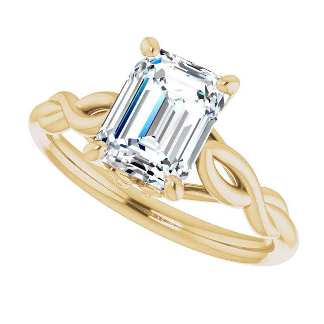 Emerald / Radiant cut Moissanite Sculptural Styled Solitaire Ring