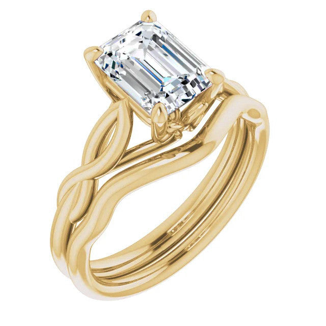 Emerald / Radiant cut Moissanite Sculptural Styled Solitaire Ring