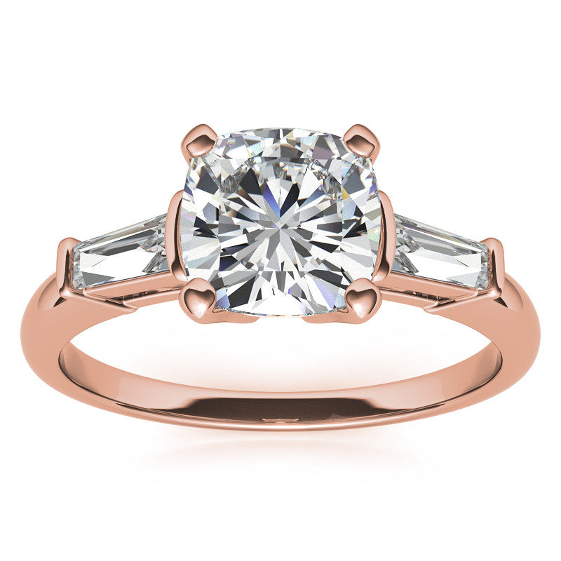 Cushion & Baguette Moissanite Engagement Ring