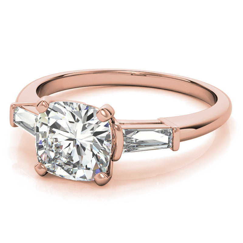 Cushion & Baguette Moissanite Engagement Ring
