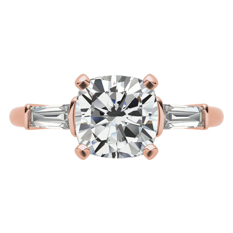 Cushion & Baguette Moissanite Engagement Ring