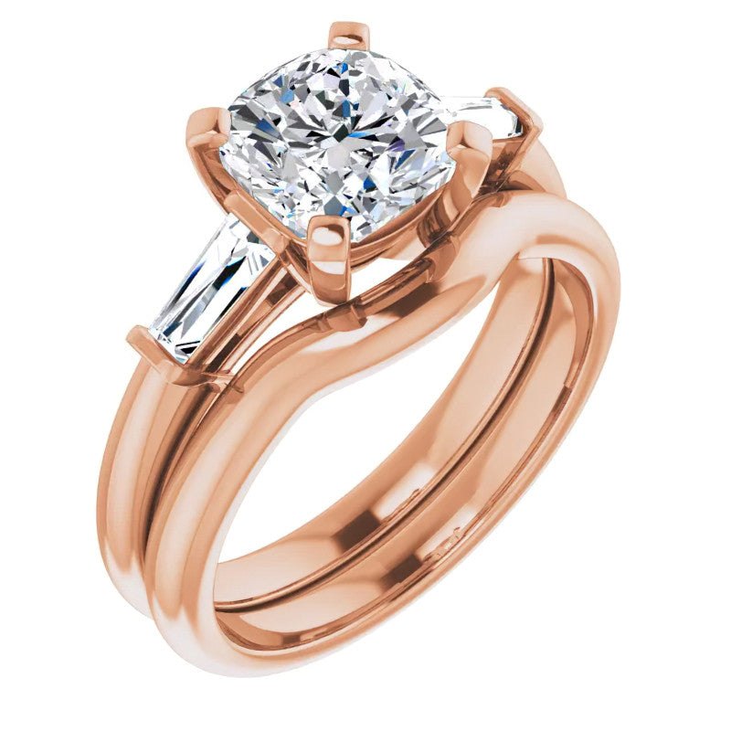 Cushion & Baguette Moissanite Engagement Ring