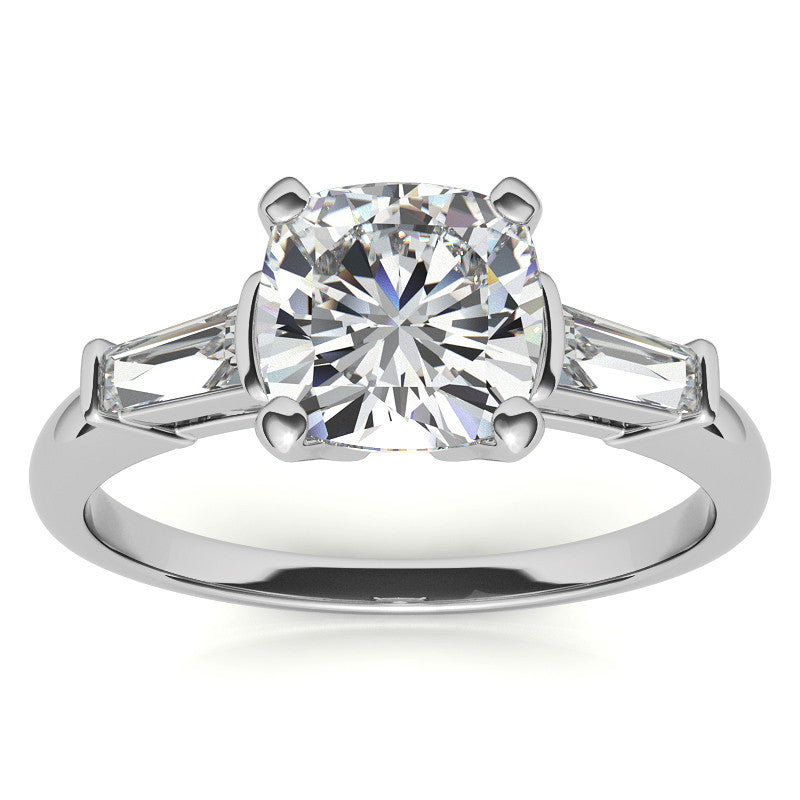 Cushion & Baguette Moissanite Engagement Ring