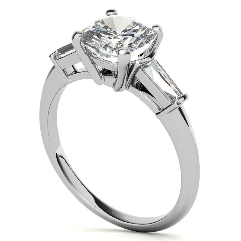 Cushion & Baguette Moissanite Engagement Ring