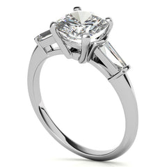 Cushion & Baguette Moissanite Engagement Ring