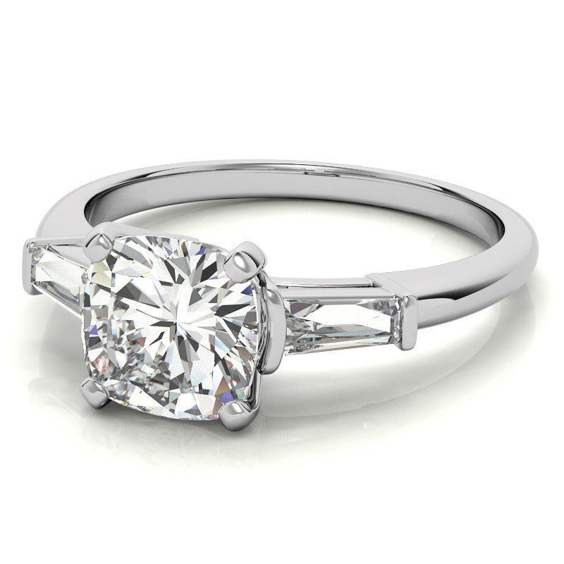 Cushion & Baguette Moissanite Engagement Ring