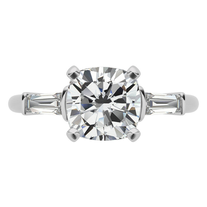 Cushion & Baguette Moissanite Engagement Ring