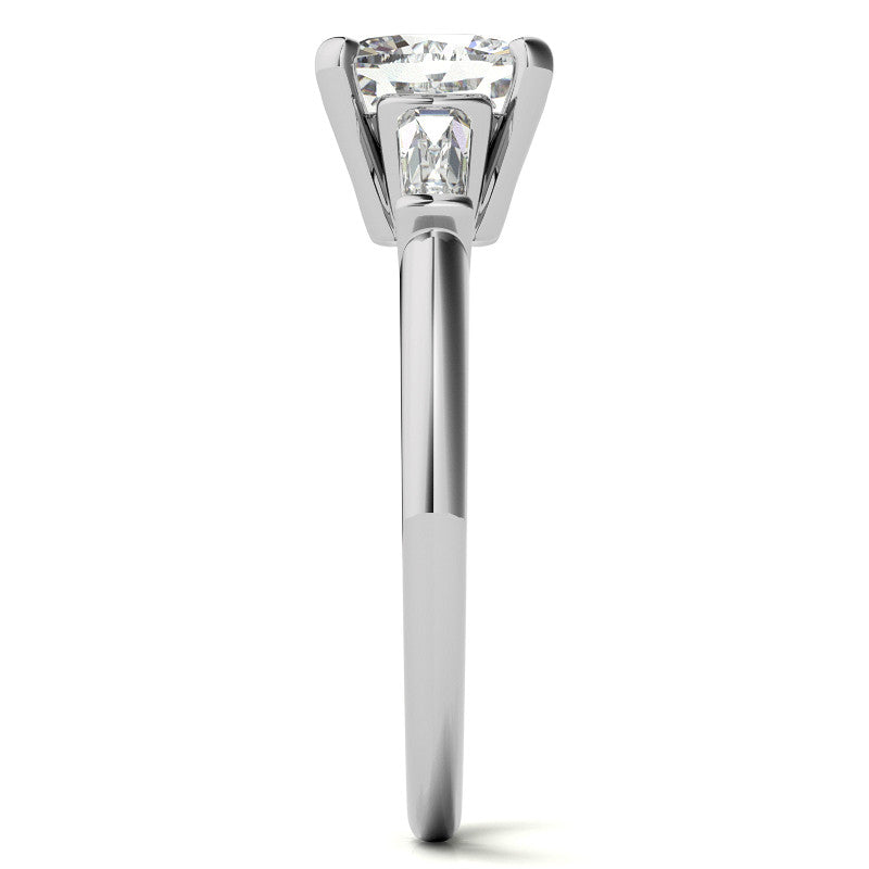 Cushion & Baguette Moissanite Engagement Ring