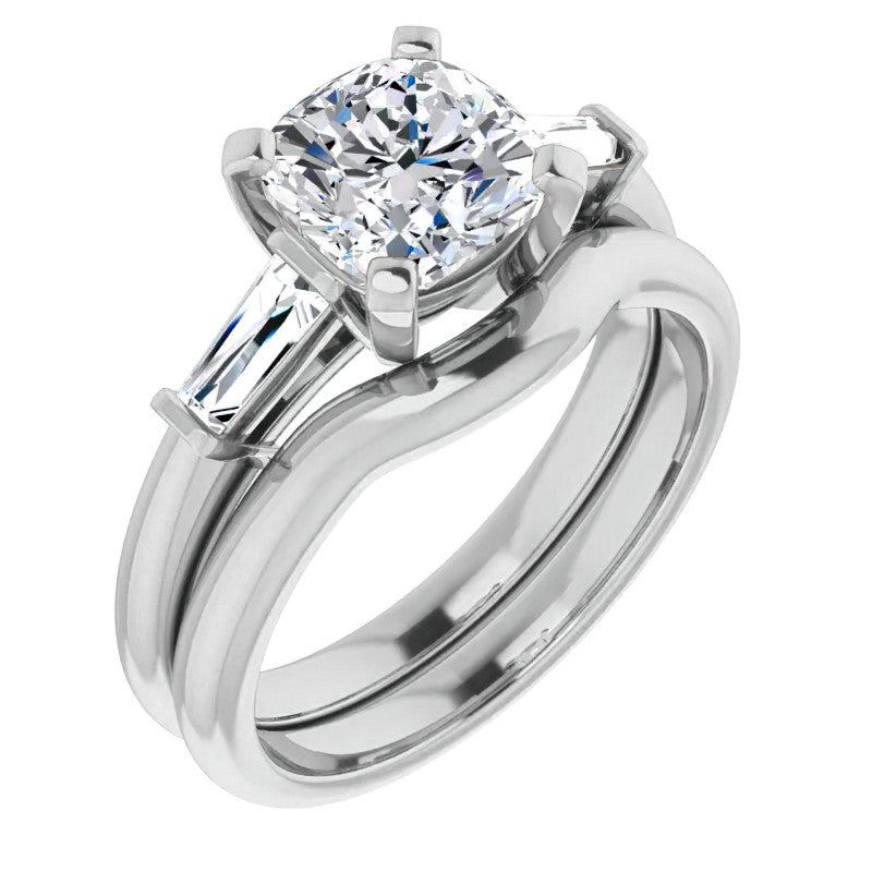 Cushion & Baguette Moissanite Engagement Ring
