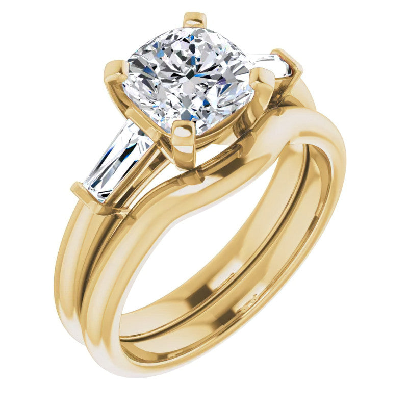 Cushion & Baguette Moissanite Engagement Ring