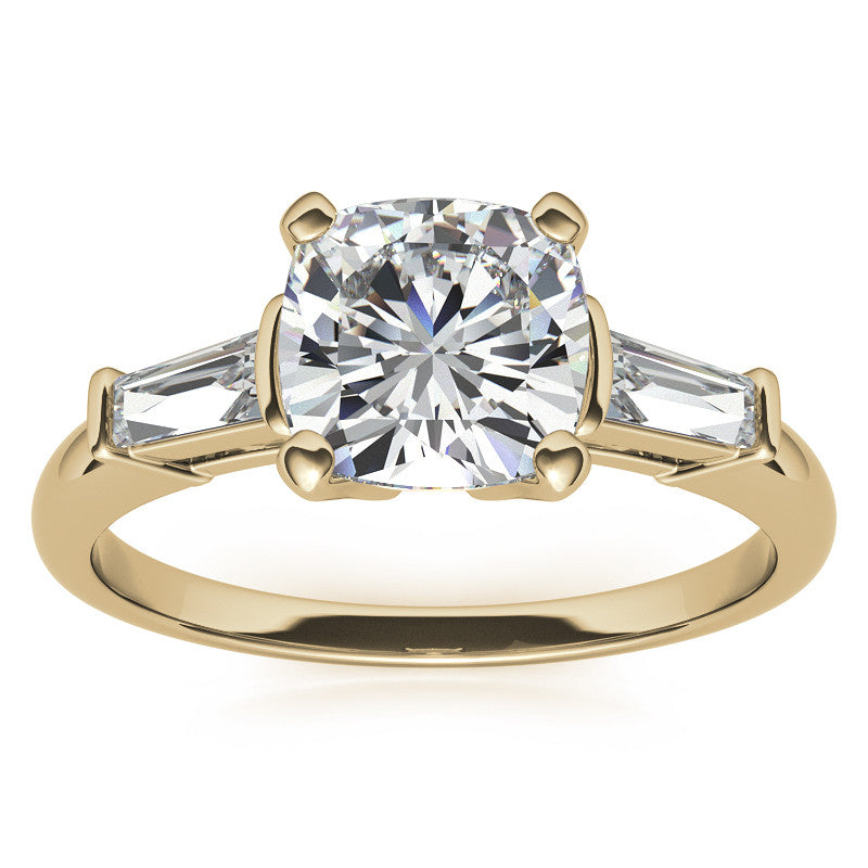 Cushion & Baguette Moissanite Engagement Ring