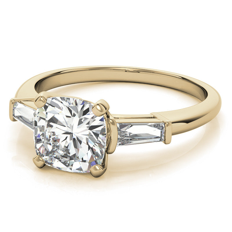 Cushion & Baguette Moissanite Engagement Ring