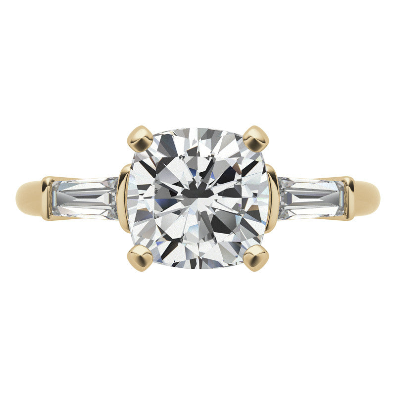 Cushion & Baguette Moissanite Engagement Ring