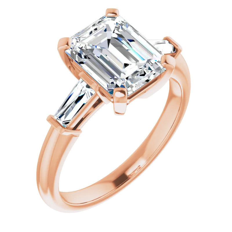 Emerald / Radiant & Baguette Moissanite Engagement Ring