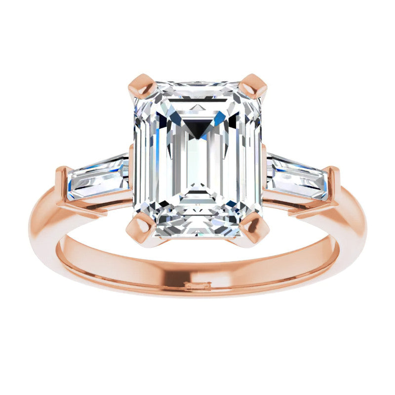 Emerald / Radiant & Baguette Moissanite Engagement Ring
