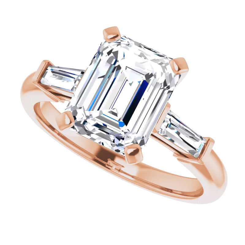 Emerald / Radiant & Baguette Moissanite Engagement Ring