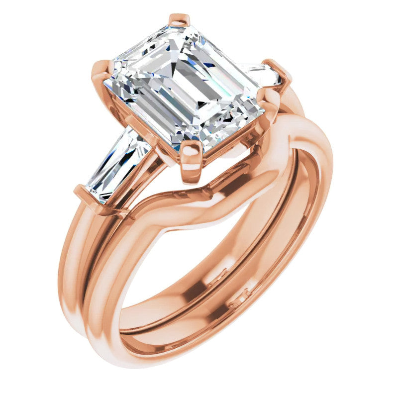 Emerald / Radiant & Baguette Moissanite Engagement Ring