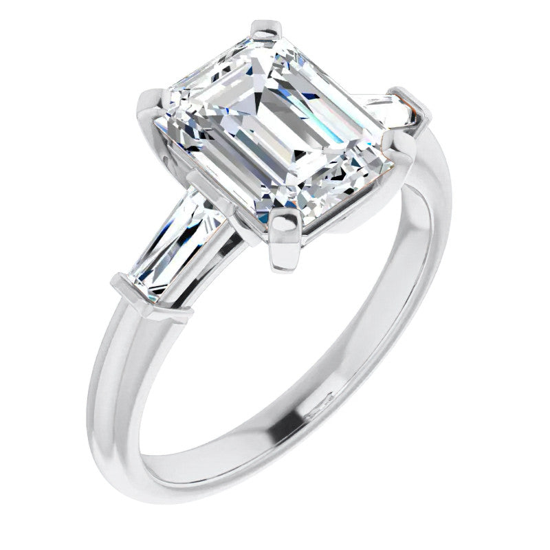 Emerald / Radiant & Baguette Moissanite Engagement Ring
