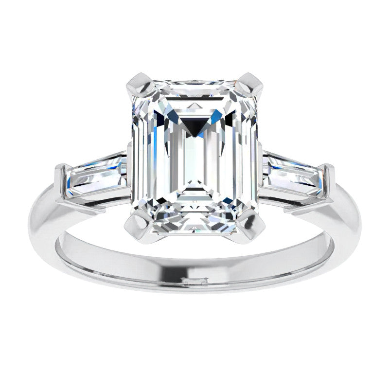 Emerald / Radiant & Baguette Moissanite Engagement Ring