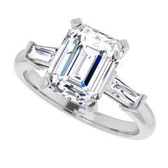 Emerald / Radiant & Baguette Moissanite Engagement Ring