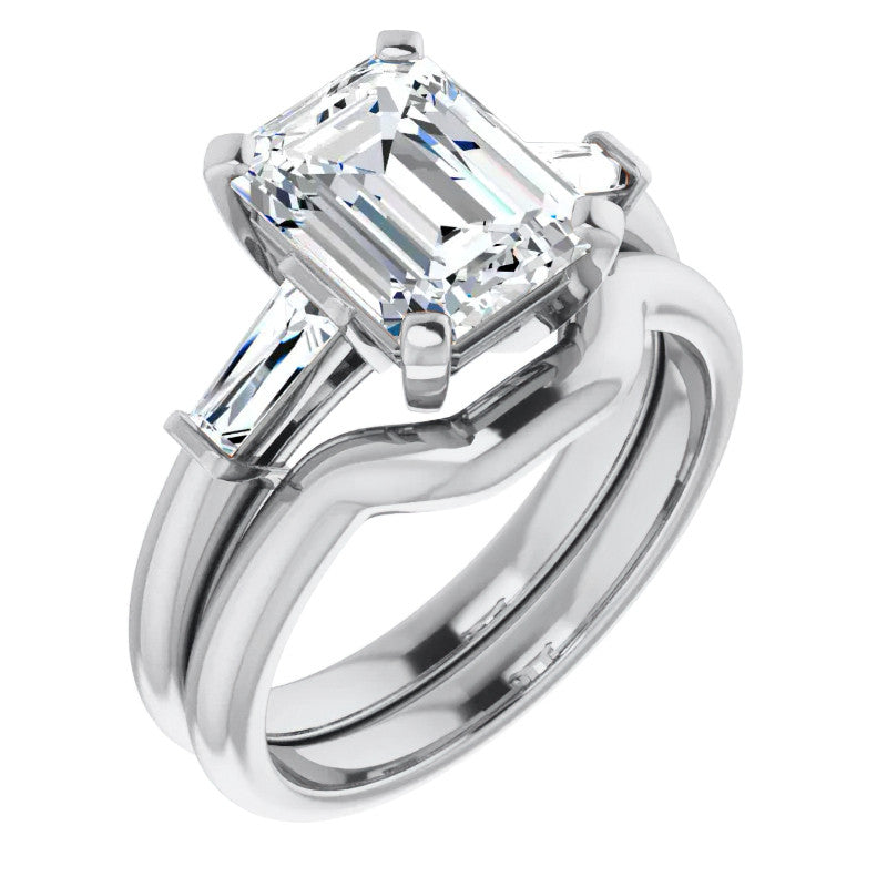 Emerald / Radiant & Baguette Moissanite Engagement Ring