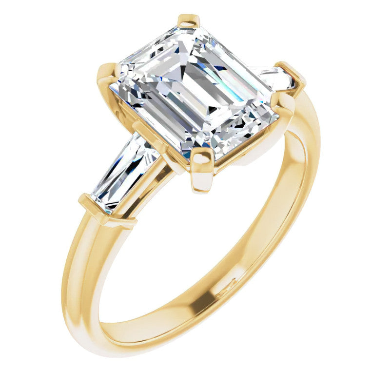 Emerald / Radiant & Baguette Moissanite Engagement Ring