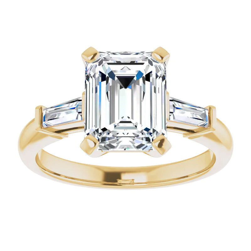 Emerald / Radiant & Baguette Moissanite Engagement Ring