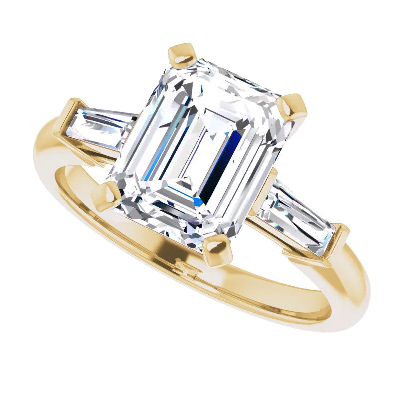 Emerald / Radiant & Baguette Moissanite Engagement Ring