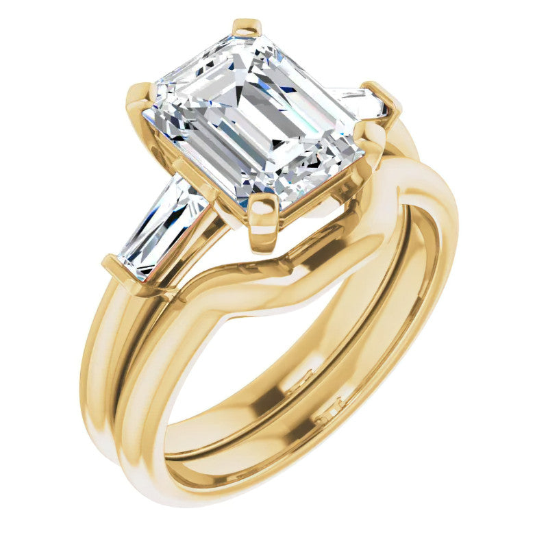 Emerald / Radiant & Baguette Moissanite Engagement Ring