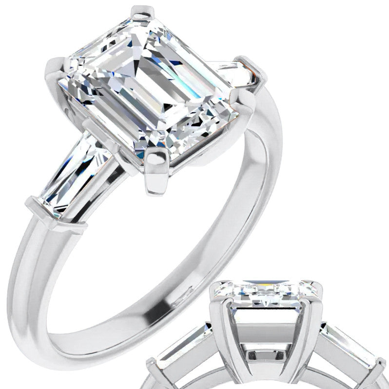 Emerald / Radiant & Baguette Moissanite Engagement Ring