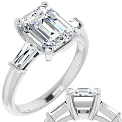 Emerald / Radiant & Baguette Moissanite Engagement Ring