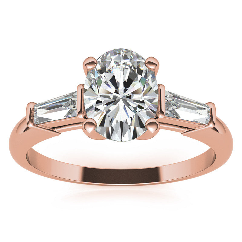 Oval & Baguette Moissanite Engagement Ring